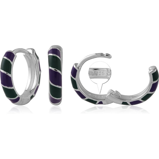 Silver purple green hoop earring
