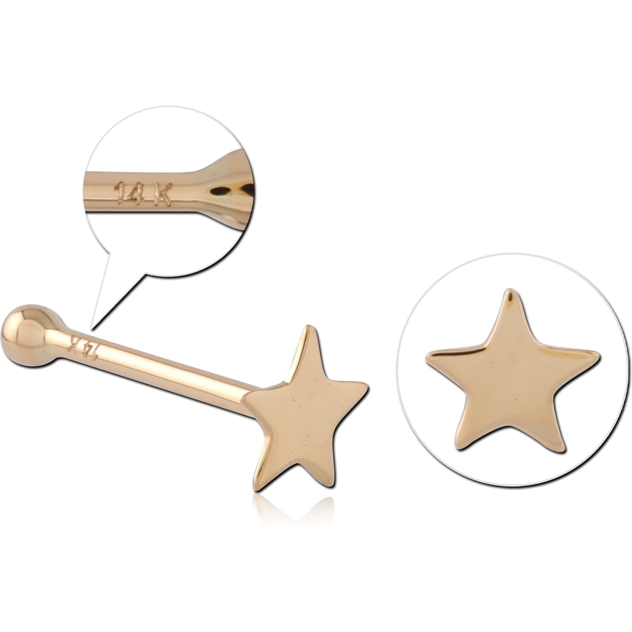 Flat star piercing 14K per piece