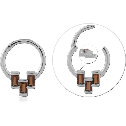 Silver brown stone hoop piercing