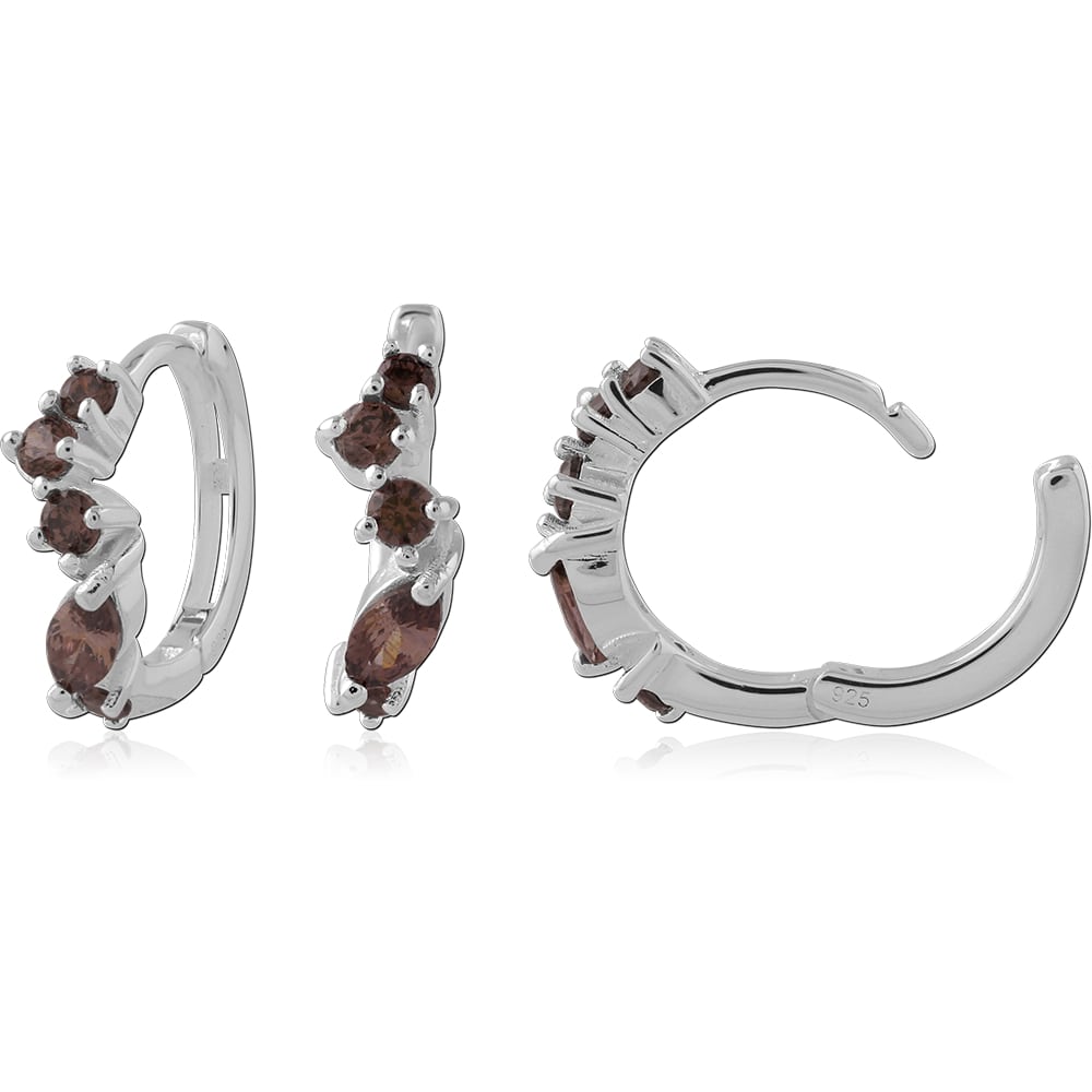 Silver brown stone hoop earring
