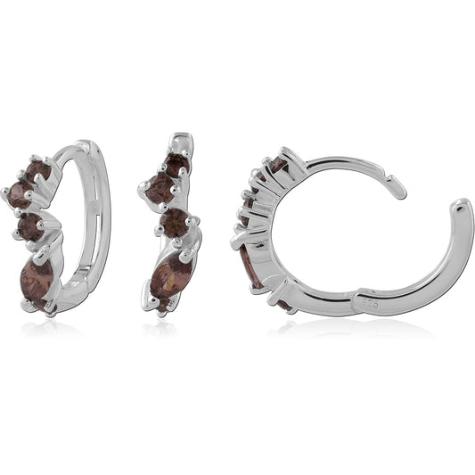 Silver brown stone hoop earring
