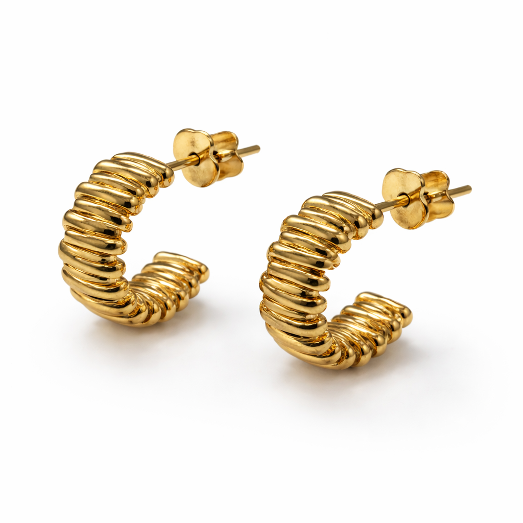 Multi bar hoop stud earring brass/g-p