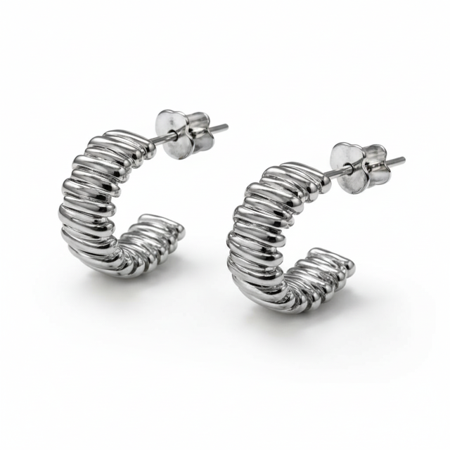 Silver multi bar hoop stud earring