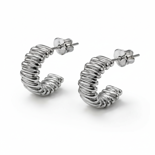 Silver multi bar hoop stud earring