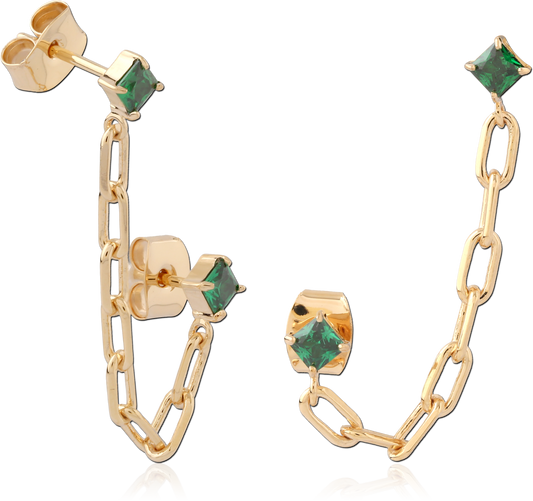 Double stone stud earring brass/ g-p per piece