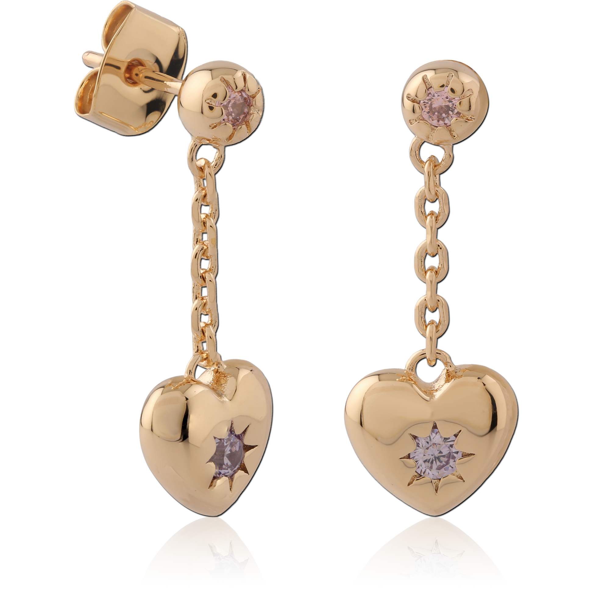 Heart chain stud earring brass/ g-p
