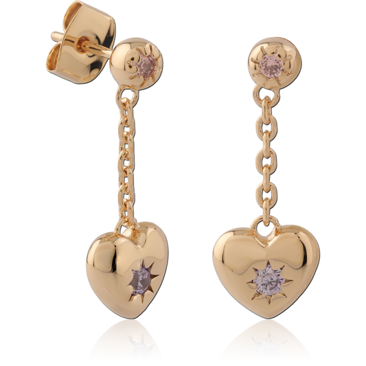 Heart chain stud earring brass/ g-p