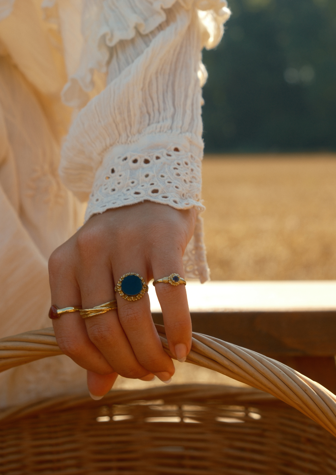 Silver blue flower ring