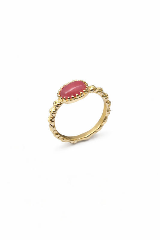 Brass oval pink stone ring