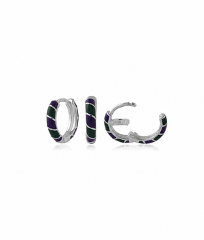 Silver purple green hoop earring