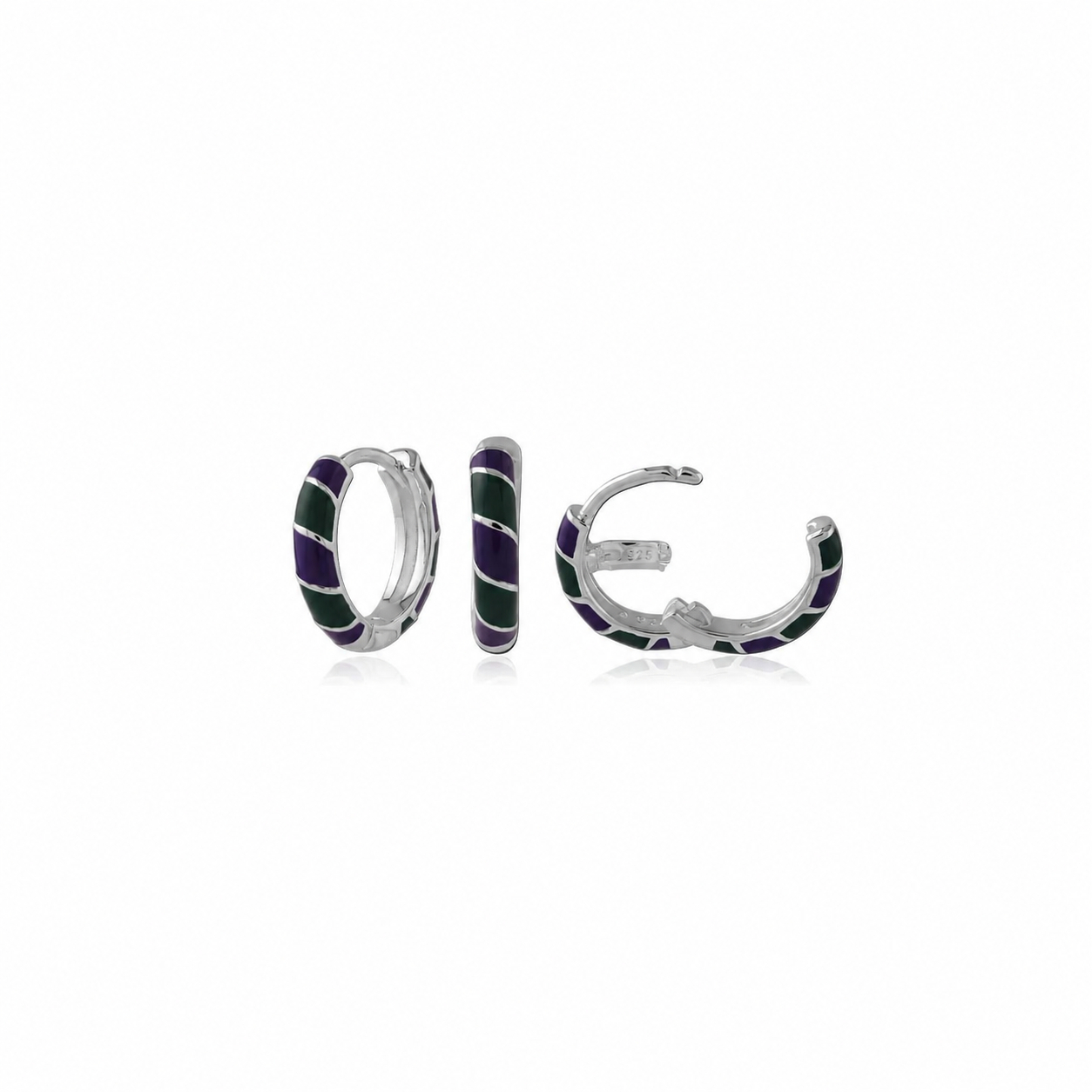 Silver purple green hoop earring