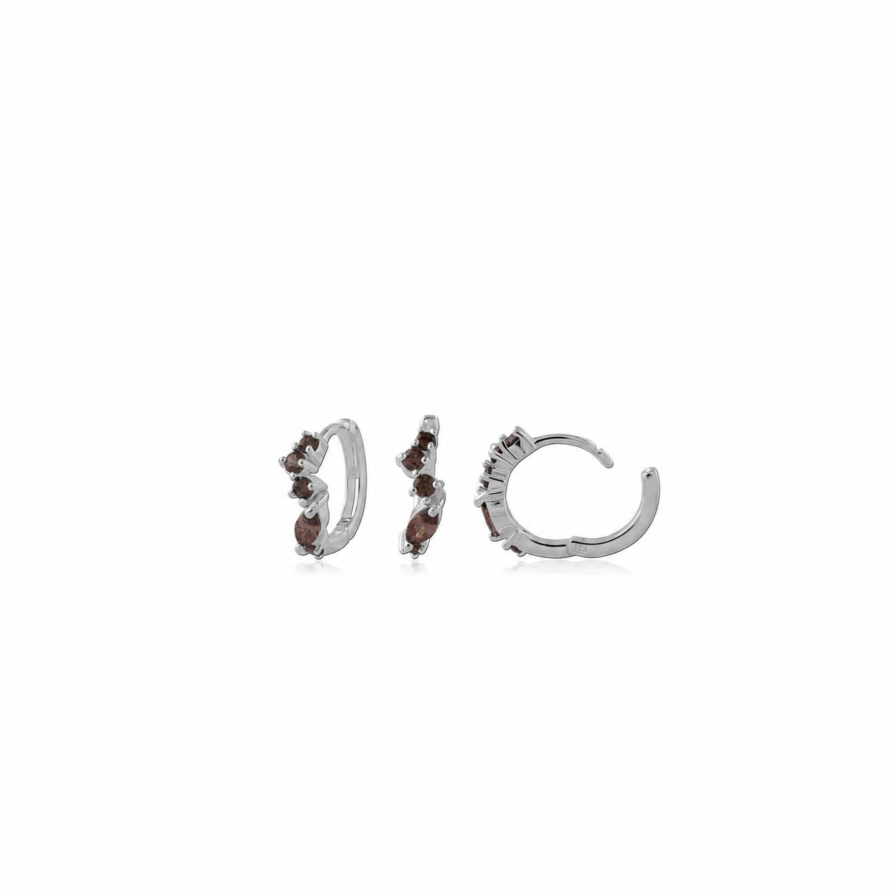 Silver brown stone hoop earring