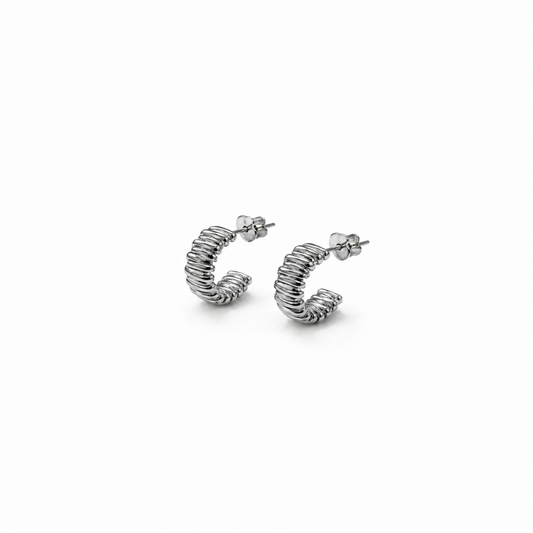 Silver multi bar hoop stud earring
