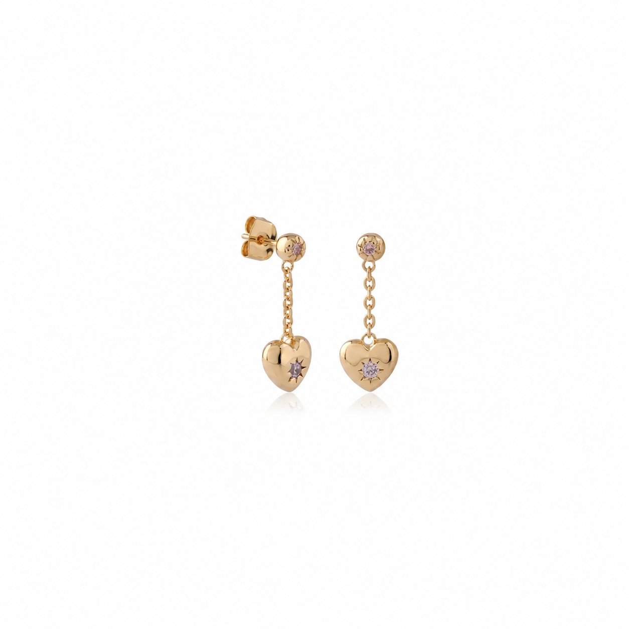Heart chain stud earring brass/ g-p