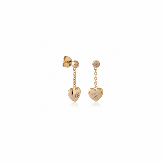 Heart chain stud earring brass/ g-p