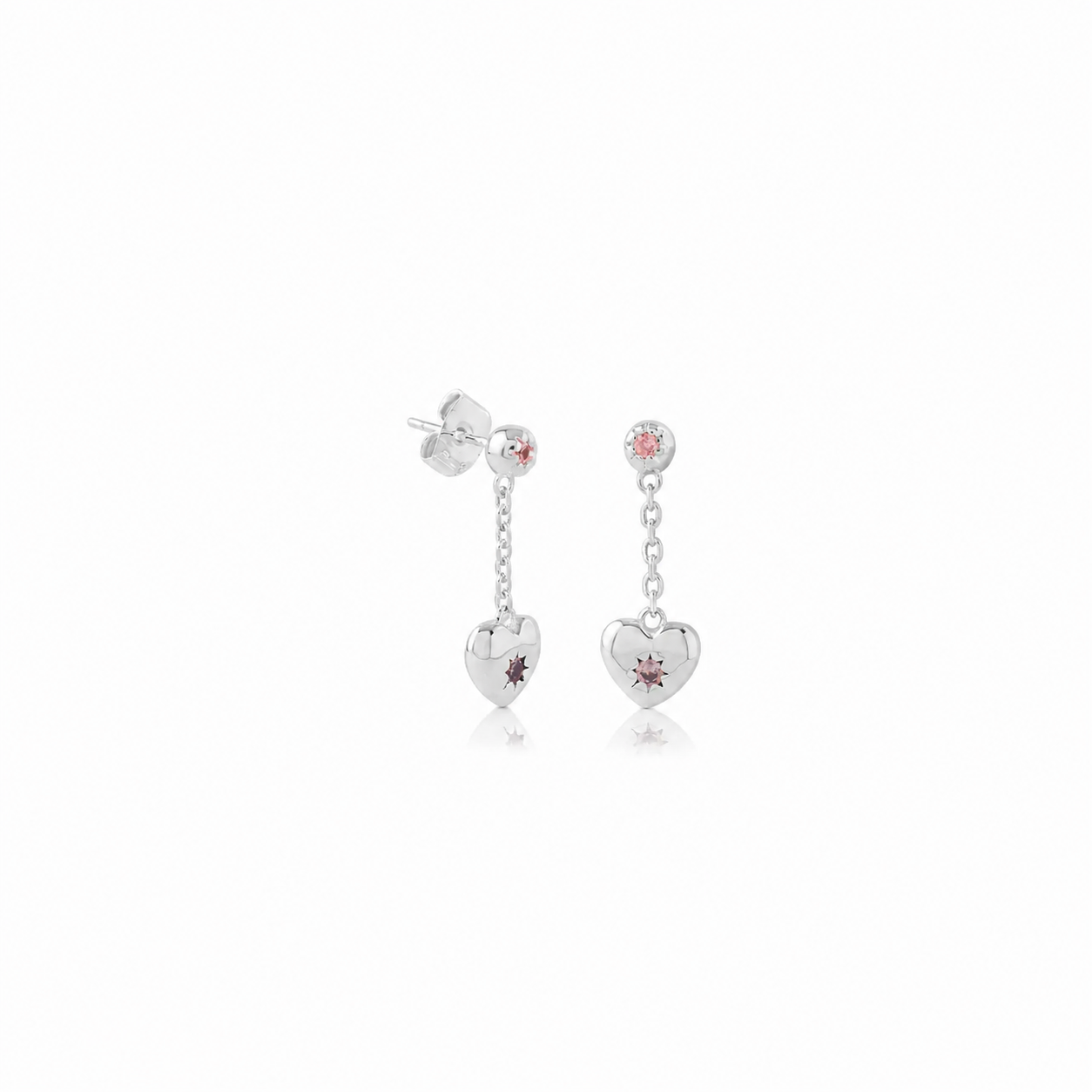 Heart chain stud earring brass/ s-p