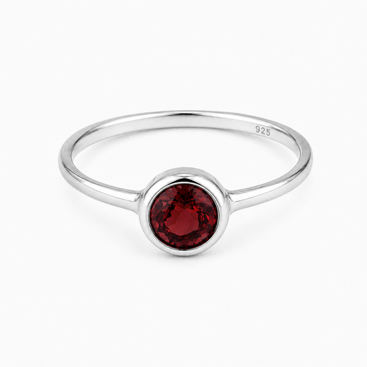 Round garnet ring brass/ s-p