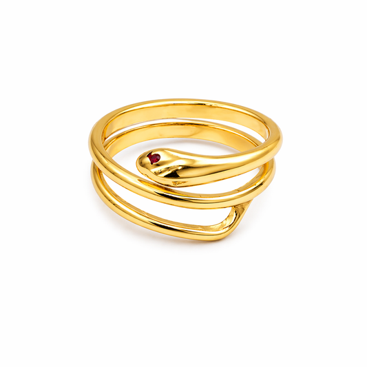 Brass ring tiny snake ring with dark green resin eye