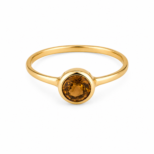 Brass round citrine ring
