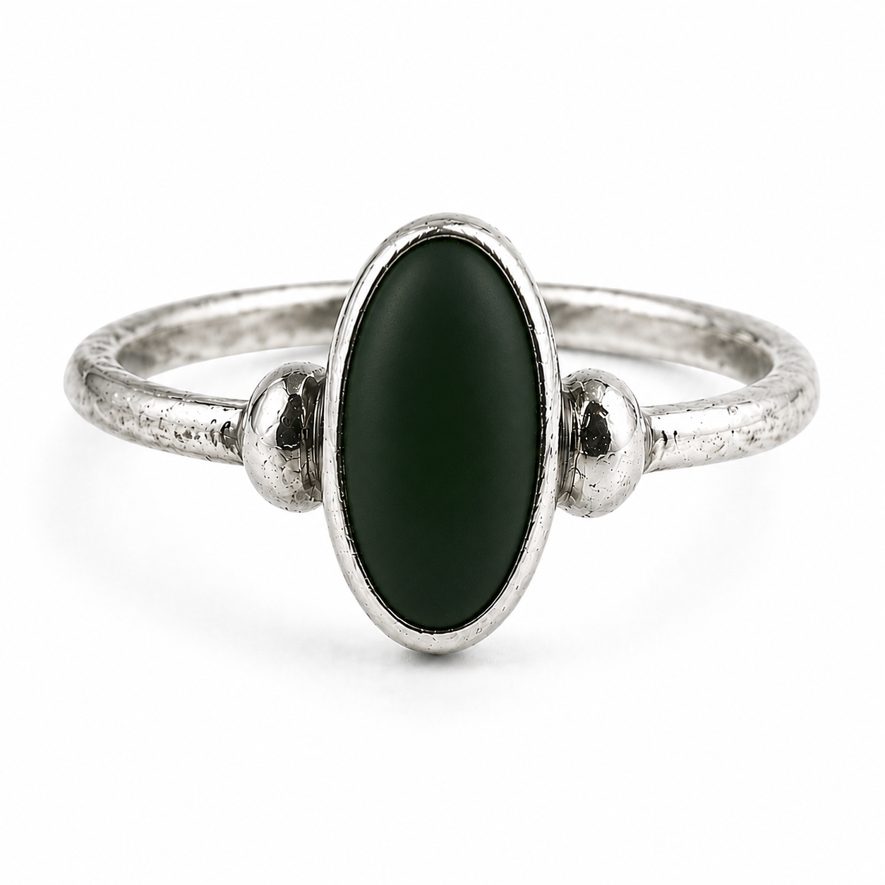 Silver dark green resin oval