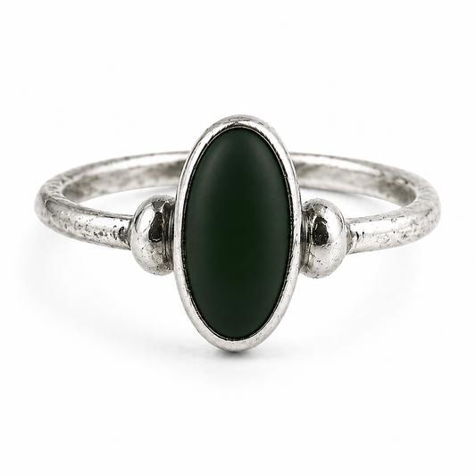 Silver dark green resin oval