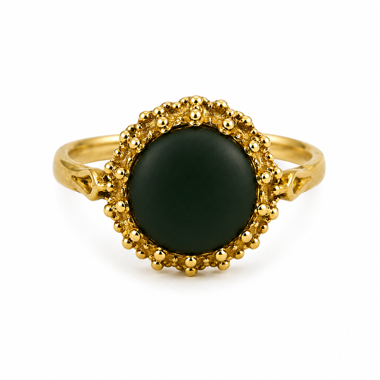 Brass dark green resin dot ring