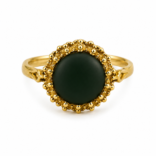 Brass dark green resin dot ring