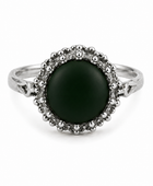 Silver dark green resin dot ring,