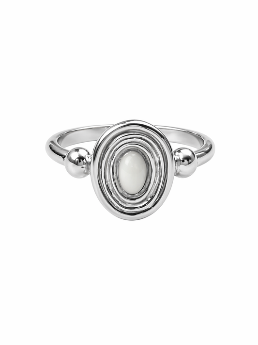 Ring oval white catseye brass/ s-p