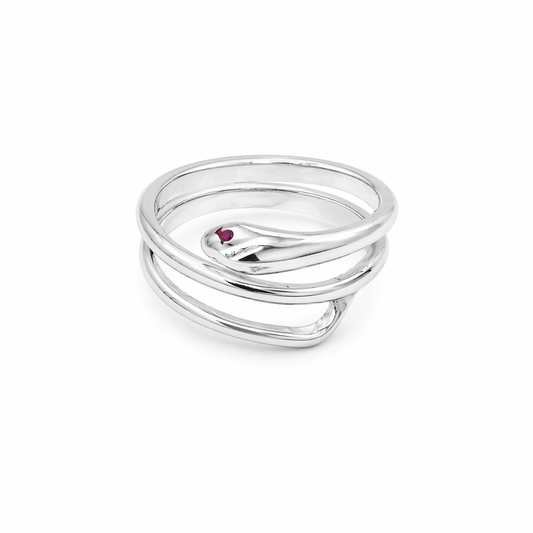 Ring tiny snake ring with red resin eye brass/ s-p
