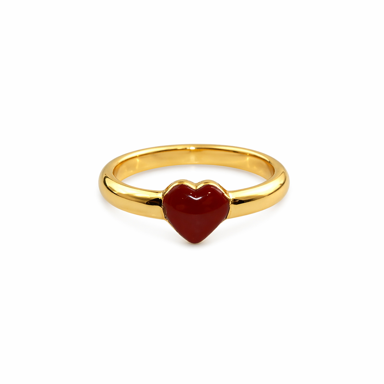 Brass dark red resin heart ring