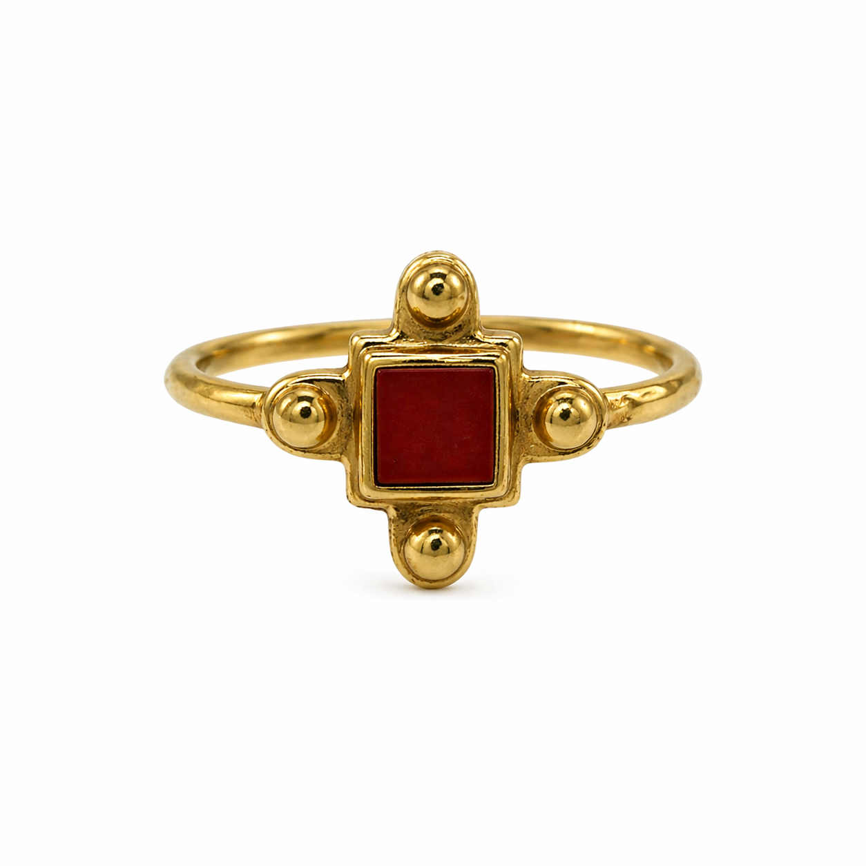 Brass dark red resin lela dot ring