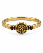Brass pattern garnet stone ring
