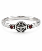 Silver pattern garnet stone ring
