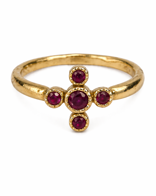 Brass ruby flower ring