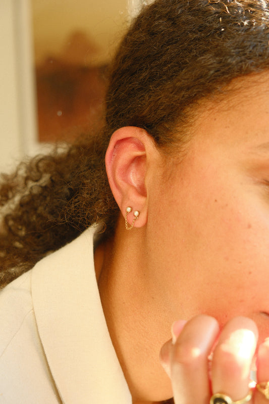 Double pearl chain earring g-p