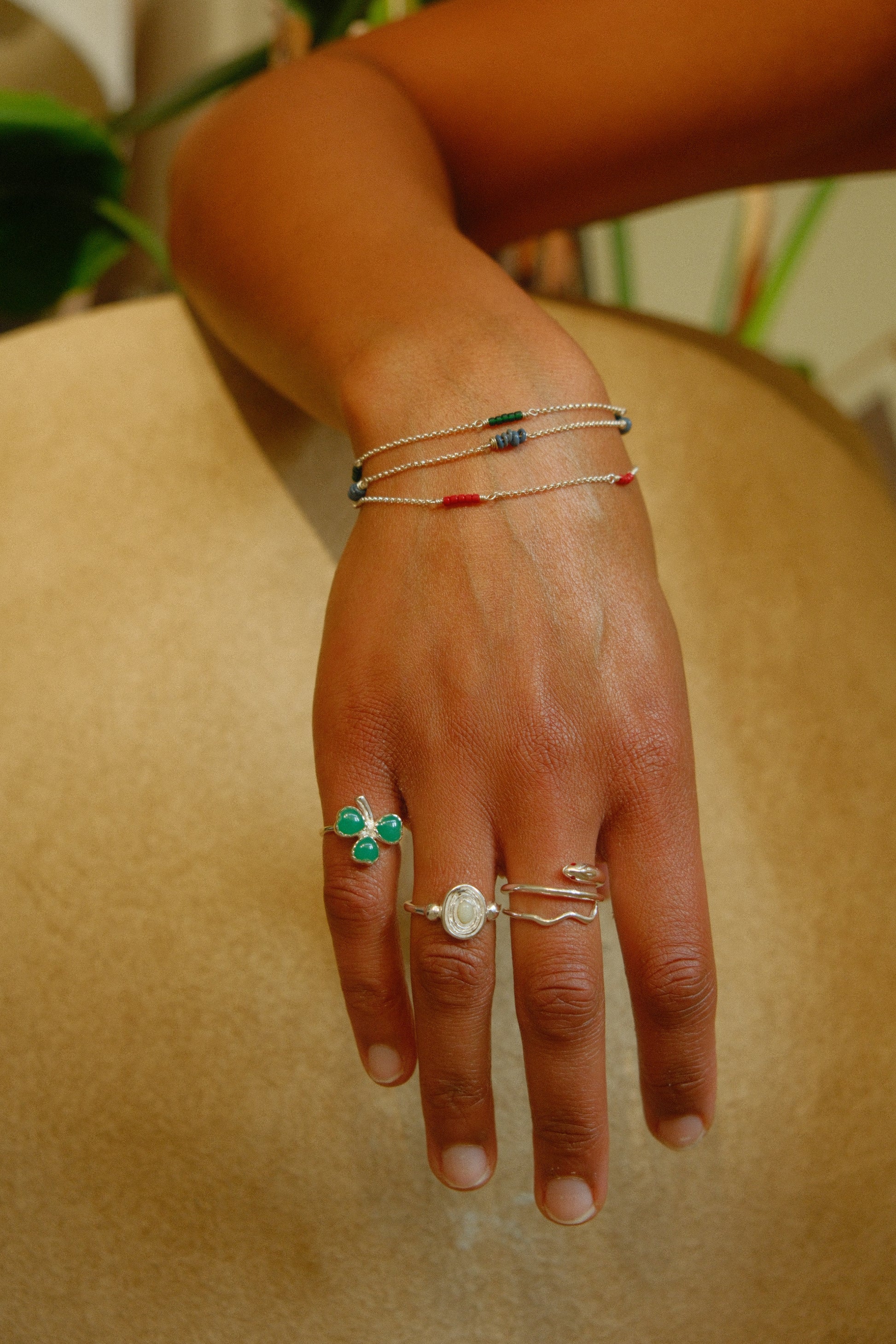 Silver bracelet red stone