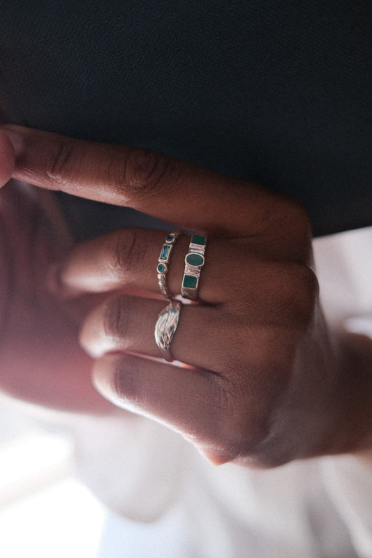 Ringen - triple green resin - Zilver