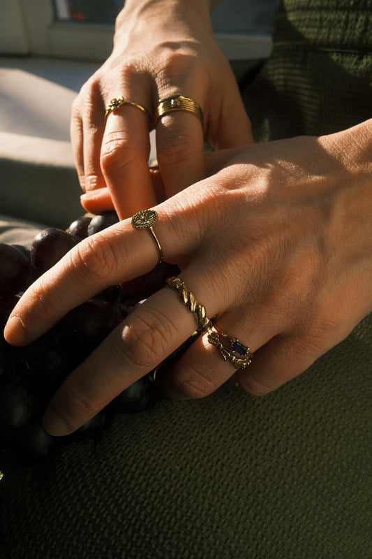 Brass Blue baquette ring