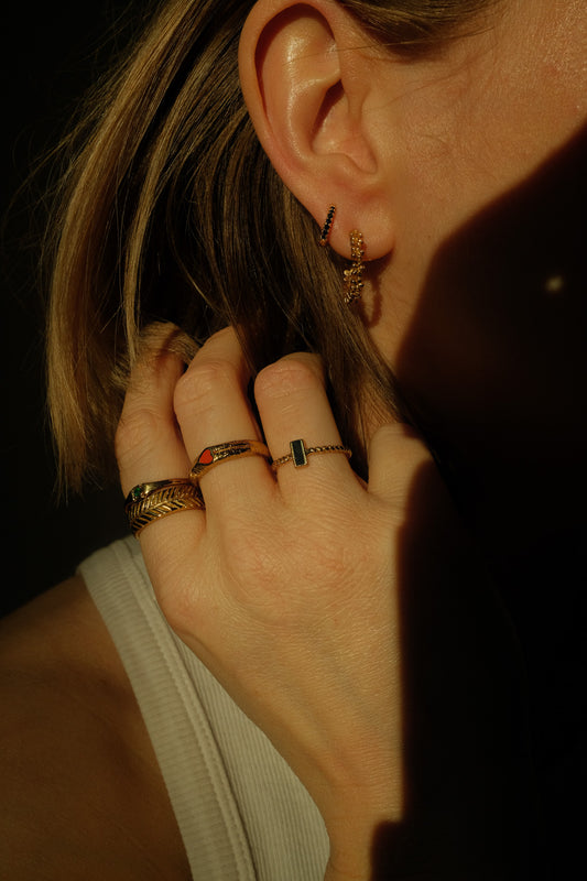 Brass red resin heart ring