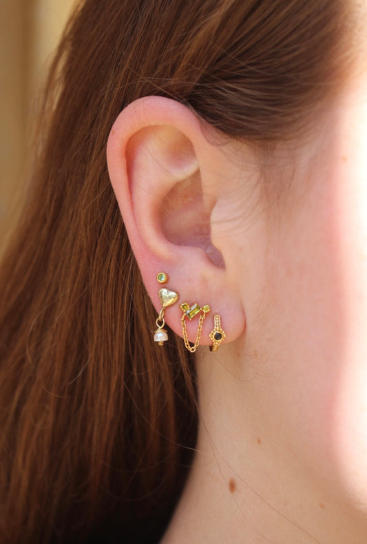 Heart stud earring with tiny pearl g-p