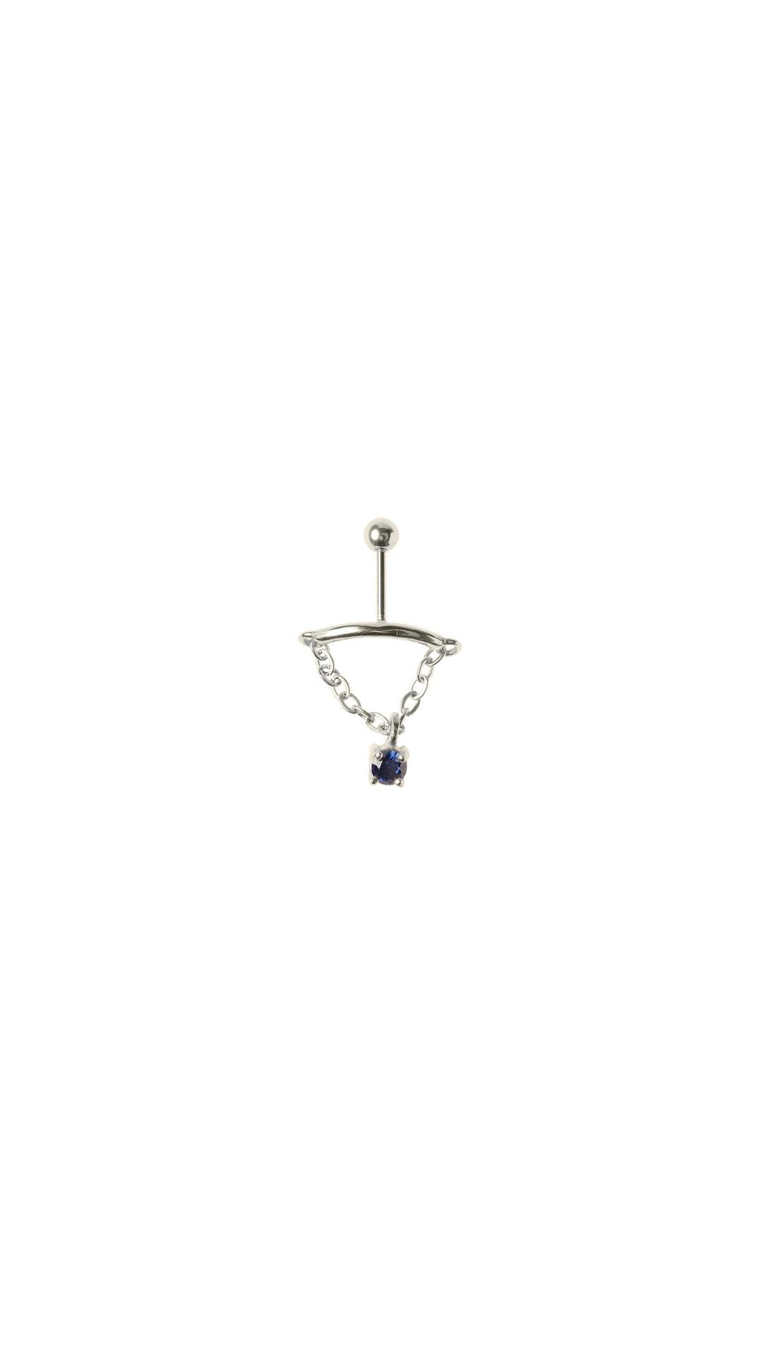 Silver black stone chain earring