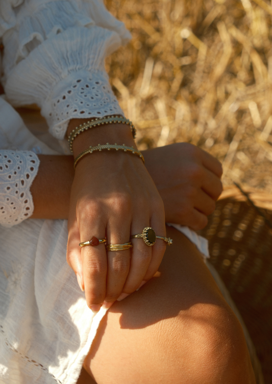 Brass dark red resin heart ring