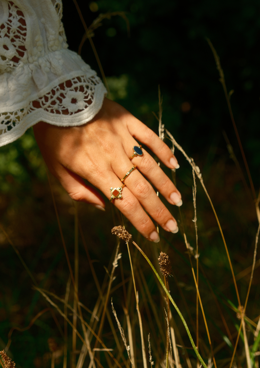 Silver dark red resin lela dot ring