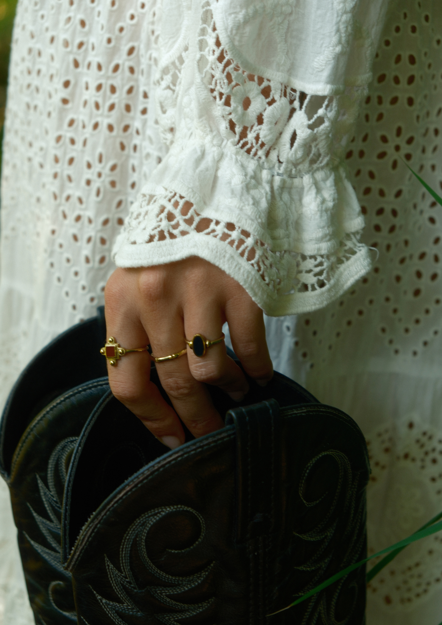 Brass dark red resin lela dot ring