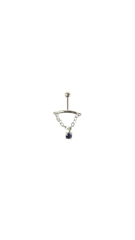 Silver black stone chain earring