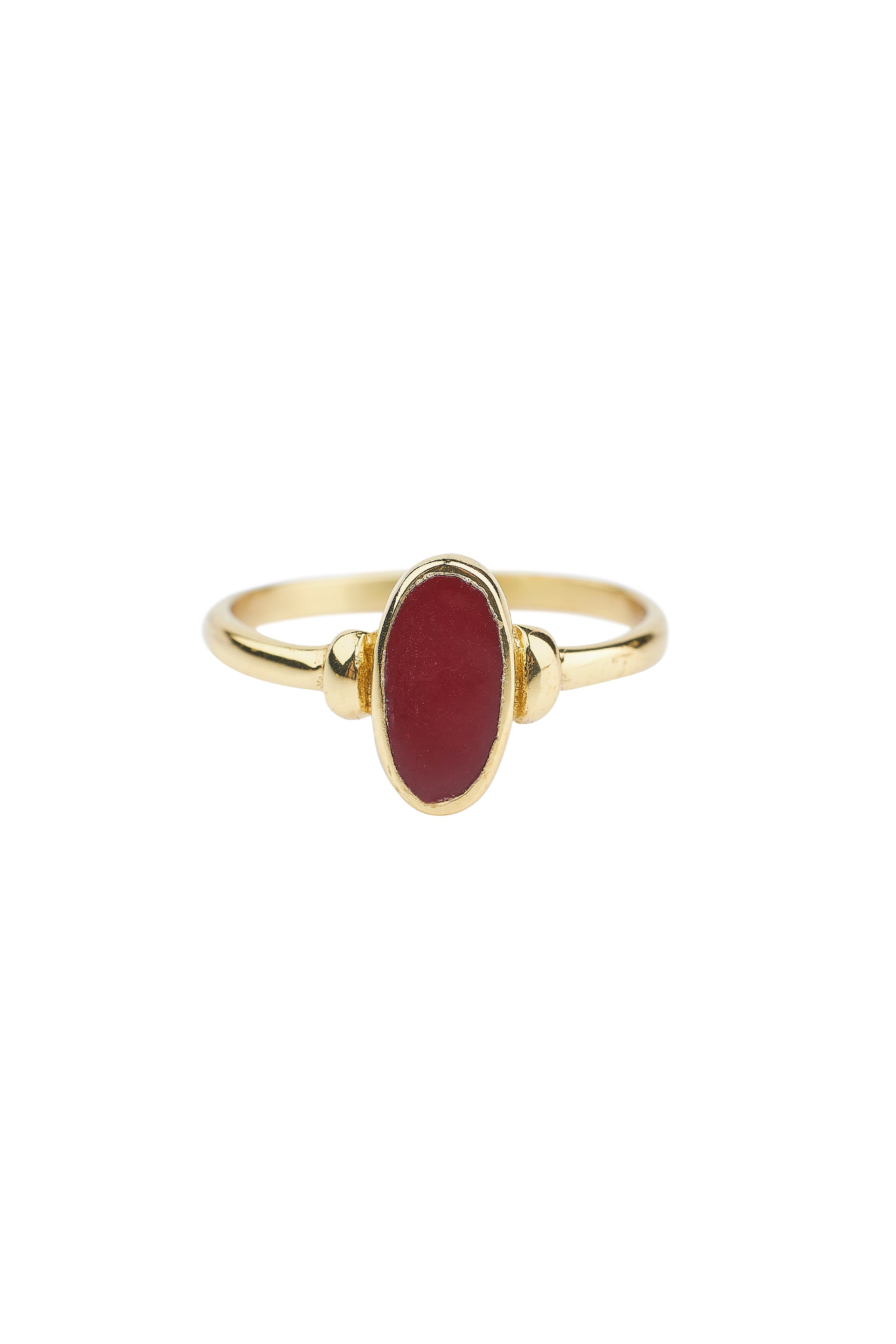Brass oval dark red resin ring