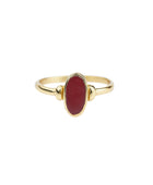 Brass oval dark red resin ring