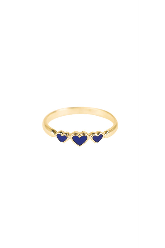 Brass resin blue tiny hearts ring