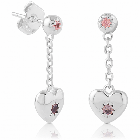 Heart chain stud earring brass/ s-p